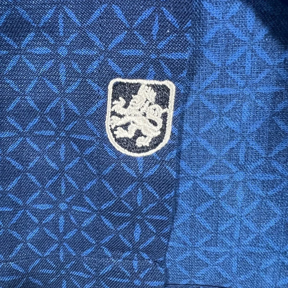 Nat Nast Luxury Originals Blue Silk Cotton Geometric Button Up Shirt‎ Mens Large